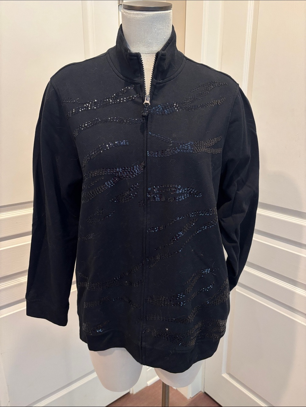 Chicos Black Sequin Zip-Up Jacket